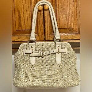 Dana Buchman Cream Woven Shoulder Bag w/ cream leather accents! EUC*